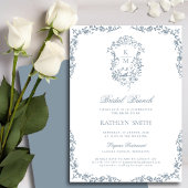 Dusty Blue Monogram Crest Bridal Brunch Kaart