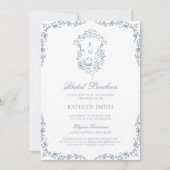 Dusty Blue Monogram  Crest Bridal Luncheon Kaart (Voorkant)