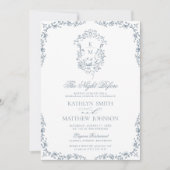 Dusty Blue Monogram  Crest de avond ervoor Kaart (Voorkant)