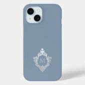 Dusty Blue Monogram Crest Elegant  Grijs Case-Mate iPhone Case (Achterkant)