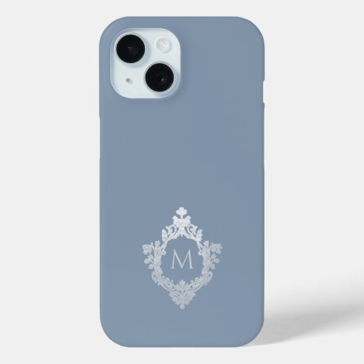 Dusty Blue Monogram Crest Elegant  Grijs Case-Mate iPhone Case (Achterkant)