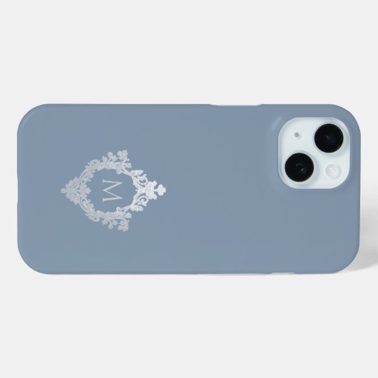 Dusty Blue Monogram Crest Elegant  Grijs Case-Mate iPhone Case (Achterkant (horizontaal))