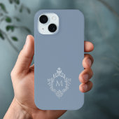 Dusty Blue Monogram Crest Elegant  Grijs Case-Mate iPhone Case