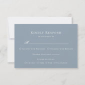 Dusty Blue Monogram Crest Elegant Wedding RSVP Kaartje (Achterkant)
