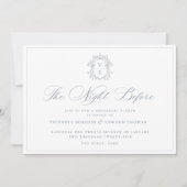 Dusty Blue Monogram Crest The Night Before Invite Save The Date (Voorkant)