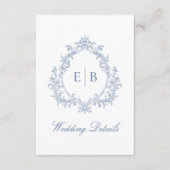 Dusty Blue Monogram Crest Wedding Details QR-code Informatiekaartje (Voorkant)