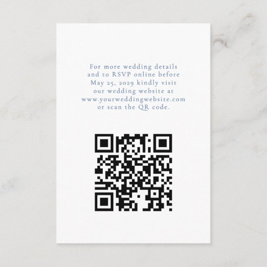 Dusty Blue Monogram Crest Wedding Details QR-code Informatiekaartje (Achterkant)