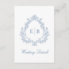 Dusty Blue Monogram Crest Wedding Details QR-code Informatiekaartje