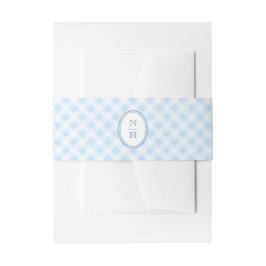 Dusty Blue Monogram Crest Wedding Invitation Belly Uitnodigingen Wikkel