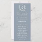 Dusty Blue Monogram Crest Wedding Program (Voorkant)