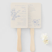 Dusty Blue Monogram Crest Wedding Program Hand Fan Handwaaier