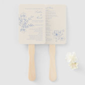 Dusty Blue Monogram Crest Wedding Program Hand Fan Handwaaier (Voorkant en achterkant)