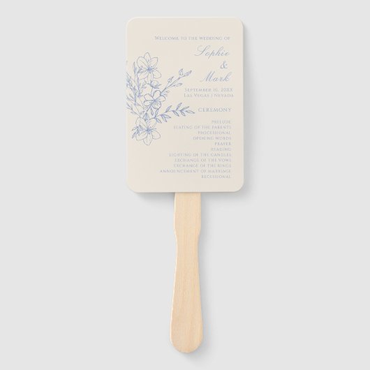 Dusty Blue Monogram Crest Wedding Program Hand Fan Handwaaier (Voorkant)