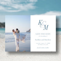 Dusty Blue Monogram Elegant Classic Save the Date