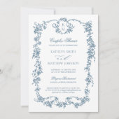 Dusty Blue Monogram  Elegant Couples Shower Kaart (Voorkant)