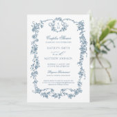 Dusty Blue Monogram  Elegant Couples Shower Kaart (Staand voorkant)