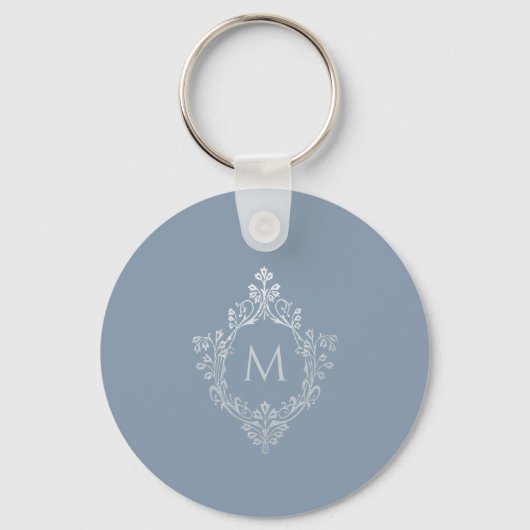Dusty Blue Monogram Elegant  Crest Initiaal Sleutelhanger (Voorkant)