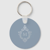 Dusty Blue Monogram Elegant  Crest Initiaal Sleutelhanger (Achterkant)