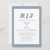 Dusty Blue Monogram Elegant Minimal Style Wedding Kaart (Voorkant)