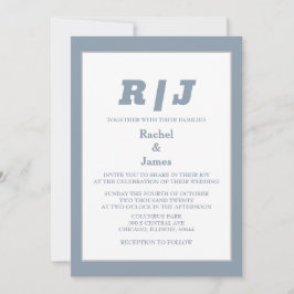 Dusty Blue Monogram Elegant Minimal Style Wedding Kaart