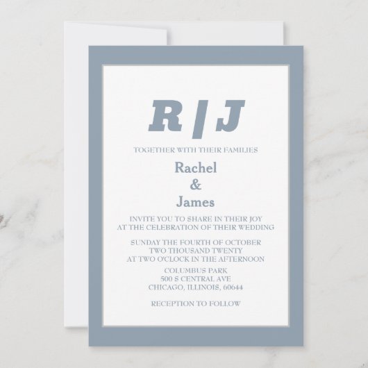 Dusty Blue Monogram Elegant Minimal Style Wedding Kaart (Voorkant)