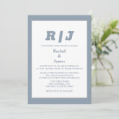 Dusty Blue Monogram Elegant Minimal Style Wedding Kaart (Staand voorkant)