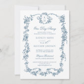 Dusty Blue Monogram  Elegant op een dag afstand Kaart (Voorkant)