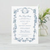 Dusty Blue Monogram  Elegant op een dag afstand Kaart (Staand voorkant)