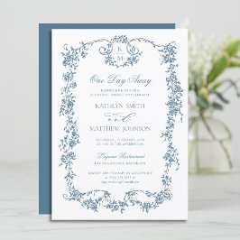 Dusty Blue Monogram  Elegant op een dag afstand Kaart