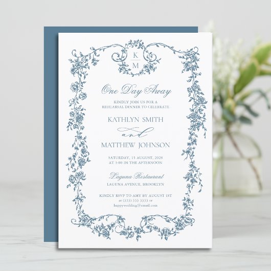 Dusty Blue Monogram  Elegant op een dag afstand Kaart