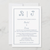 Dusty Blue Monogram Elegant Script Minimal Wedding Kaart (Voorkant)
