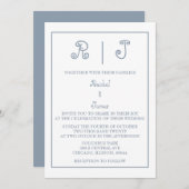 Dusty Blue Monogram Elegant Script Minimal Wedding Kaart (Voorkant / Achterkant)