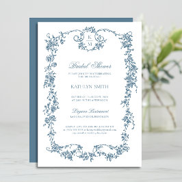 Dusty Blue Monogram  Elegant Vrijgezellenfeest Kaart
