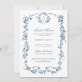 Dusty Blue Monogram  Elegant Vrijgezellenfeest Kaart (Voorkant)