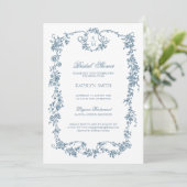 Dusty Blue Monogram  Elegant Vrijgezellenfeest Kaart (Staand voorkant)