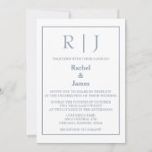 Dusty Blue Monogram Elegante Classy Minimal Weddin Kaart (Voorkant)
