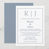 Dusty Blue Monogram Elegante Classy Minimal Weddin Kaart (Voorkant / Achterkant)
