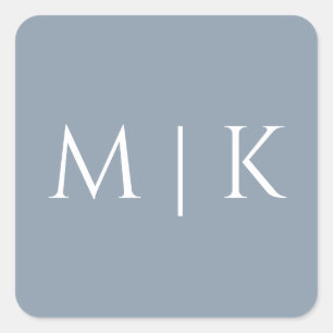 Dusty Blue Monogram Elegante Eenvoudige Minimale H Vierkante Sticker