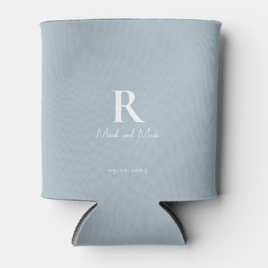 Dusty Blue & Monogram en Couple Names Wedding Blikjeskoeler (Voorkant)