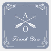 Dusty Blue Monogram en pijlen bruiloft Dank u Vierkante Sticker (Voorkant)