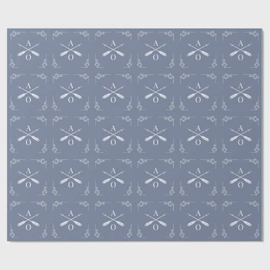Dusty Blue Monogram en pijlen Cadeaupapier (Vlak)