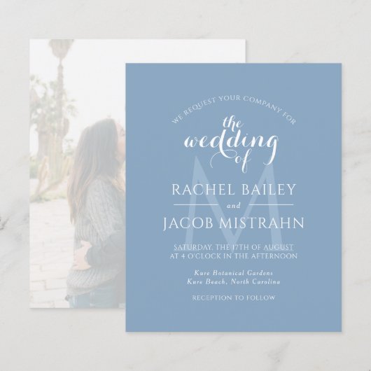 Dusty Blue Monogram Foto Weddenschap (Voorkant / Achterkant)
