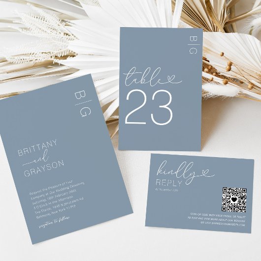 Dusty Blue Monogram Foto Weddenschap Kaart