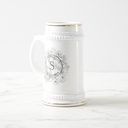 Dusty Blue Monogram Groomsmen Beer Stein Bierpul (Voorkant links)