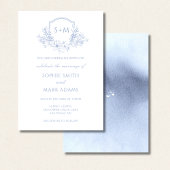 Dusty Blue Monogram Initiaal Crest Floral Wedding Kaart