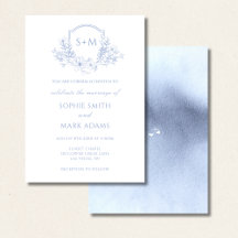 Dusty Blue Monogram Initiaal Crest Floral Wedding