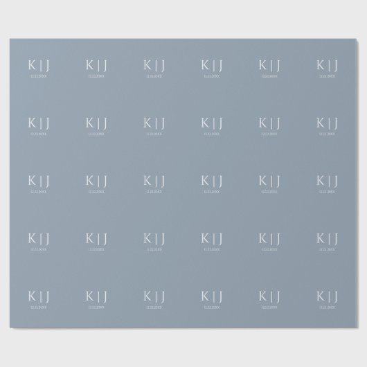 Dusty Blue Monogram Initial Minimal Trendy Wedding Cadeaupapier (Vlak)