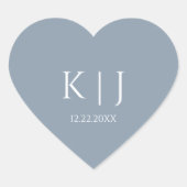 Dusty Blue Monogram Initial Minimal Trendy Wedding Hart Sticker (Voorkant)