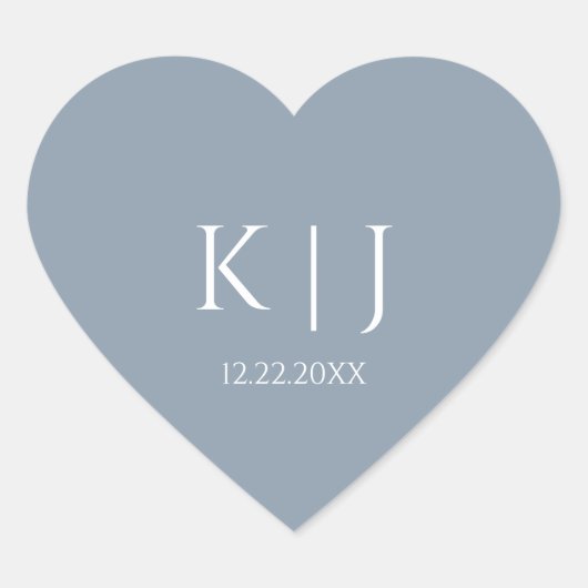 Dusty Blue Monogram Initial Minimal Trendy Wedding Hart Sticker (Voorkant)