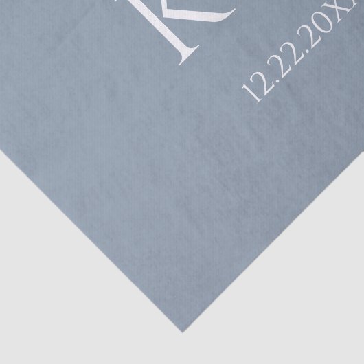 Dusty Blue Monogram Initial Minimal Trendy Wedding Tissuepapier (Detail)